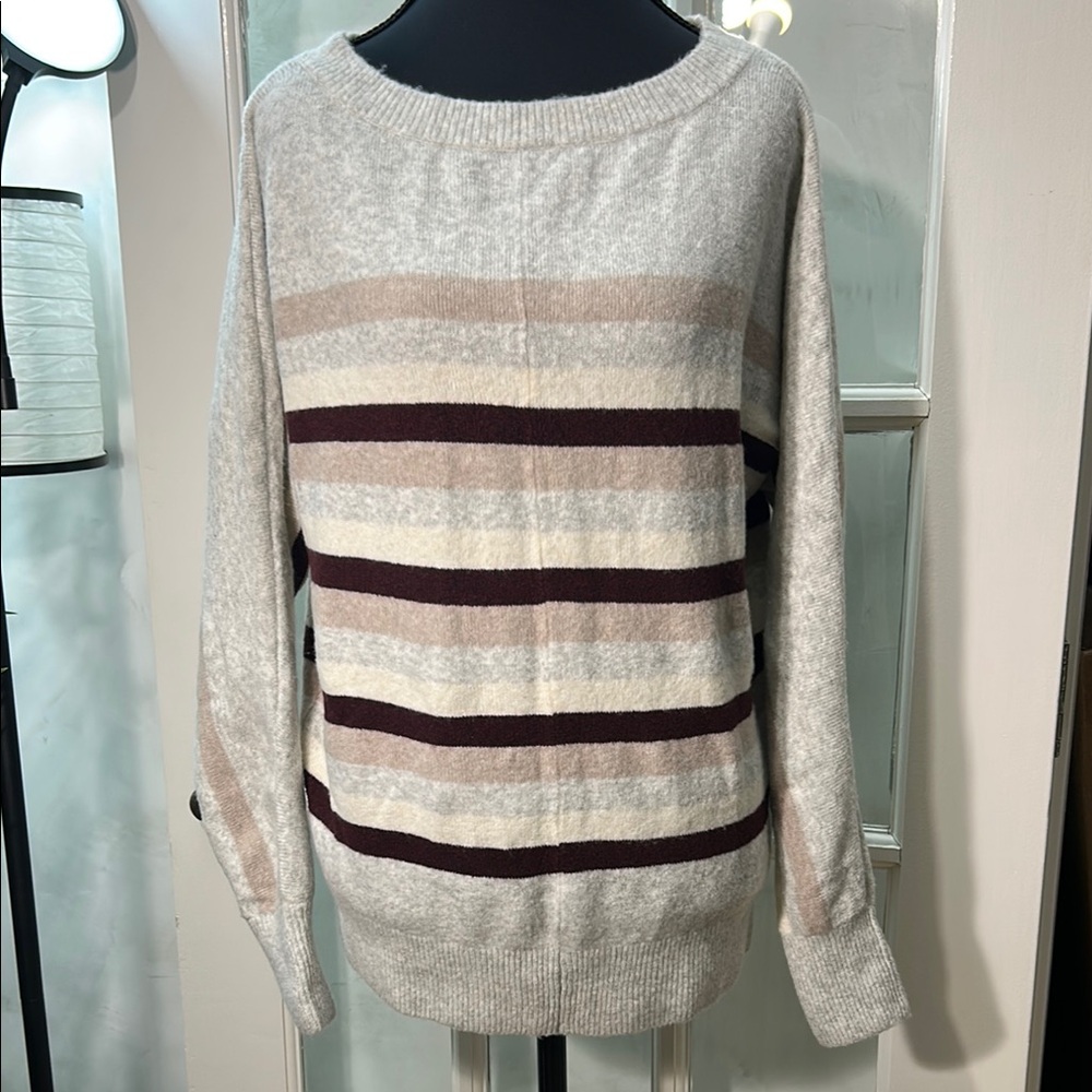 Striped Women's Sweater - Cream, Brown, and Gray